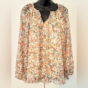 Lauren Conrad Floral Sheer-Sleeve Blouse | Size XXL